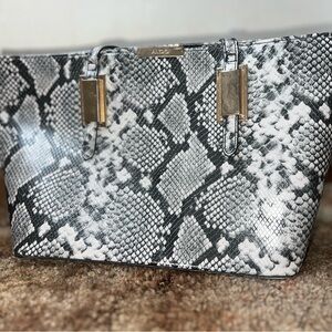 ALDO Black & White Snake-Print Tote with Gold Accents